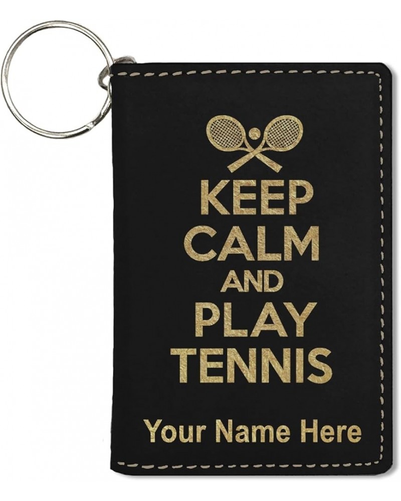 ID Holder Wallet, Keep Calm and Play Tennis, Personalized Engraving Included (Rustic) Black with Gold $12.32 Wallets