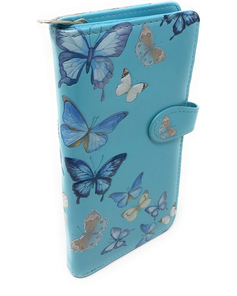 Butterflies Large Wallet for Women and Teen Girls Vegan Faux Leather 7" Blue $25.48 Wallets