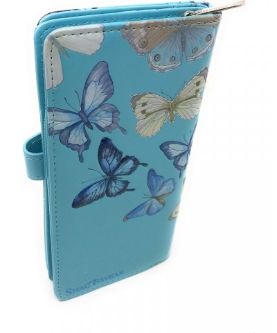 Butterflies Large Wallet for Women and Teen Girls Vegan Faux Leather 7" Blue $25.48 Wallets