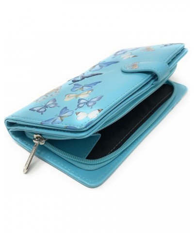 Butterflies Large Wallet for Women and Teen Girls Vegan Faux Leather 7" Blue $25.48 Wallets