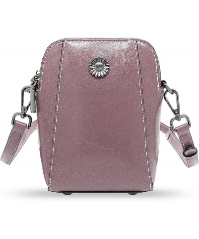 Women Vintage Leather Crossbody Phone Bag, Small Messenger Shoulder Bag Cash Handbag Wallet Purse With Card Slots Pink $15.96...