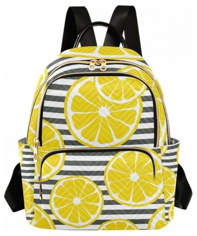 Women Backpack Tropical Yellow Lemon Blue Watercolor Lemon Green Leaves Lemon Slice Black Stripes Anti-Theft Travel Backpack ...