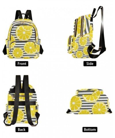 Women Backpack Tropical Yellow Lemon Blue Watercolor Lemon Green Leaves Lemon Slice Black Stripes Anti-Theft Travel Backpack ...