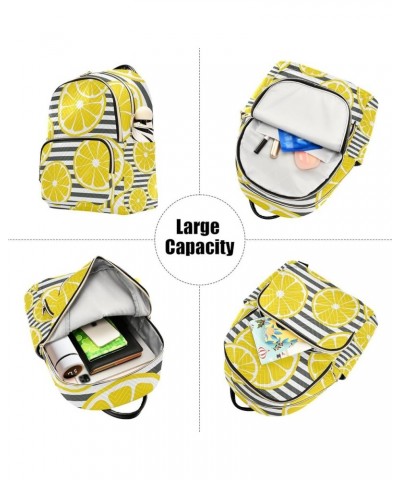 Women Backpack Tropical Yellow Lemon Blue Watercolor Lemon Green Leaves Lemon Slice Black Stripes Anti-Theft Travel Backpack ...