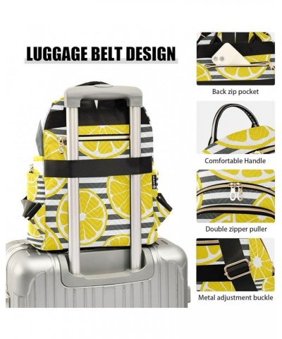 Women Backpack Tropical Yellow Lemon Blue Watercolor Lemon Green Leaves Lemon Slice Black Stripes Anti-Theft Travel Backpack ...