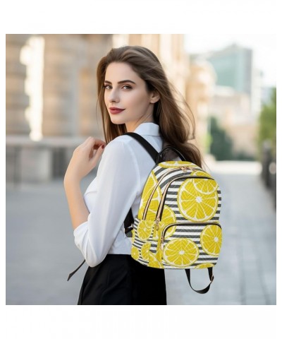 Women Backpack Tropical Yellow Lemon Blue Watercolor Lemon Green Leaves Lemon Slice Black Stripes Anti-Theft Travel Backpack ...