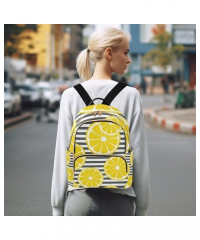 Women Backpack Tropical Yellow Lemon Blue Watercolor Lemon Green Leaves Lemon Slice Black Stripes Anti-Theft Travel Backpack ...