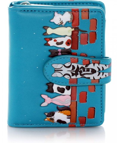 Shag Wear Cats in a Row Small Zipper Women's Wallet (Teal) $15.58 Wallets