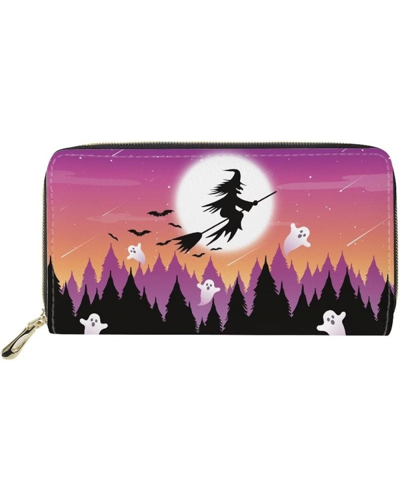 Math Style Wallets for Women Travel Casual Purse Leather Clutch Handbag Zipper RFID Blocking Clutch Bag Halloween Witch $12.2...