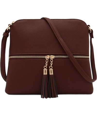 Lightweight Medium Crossbody Bag with Tassel Coffee $12.21 Crossbody Bags