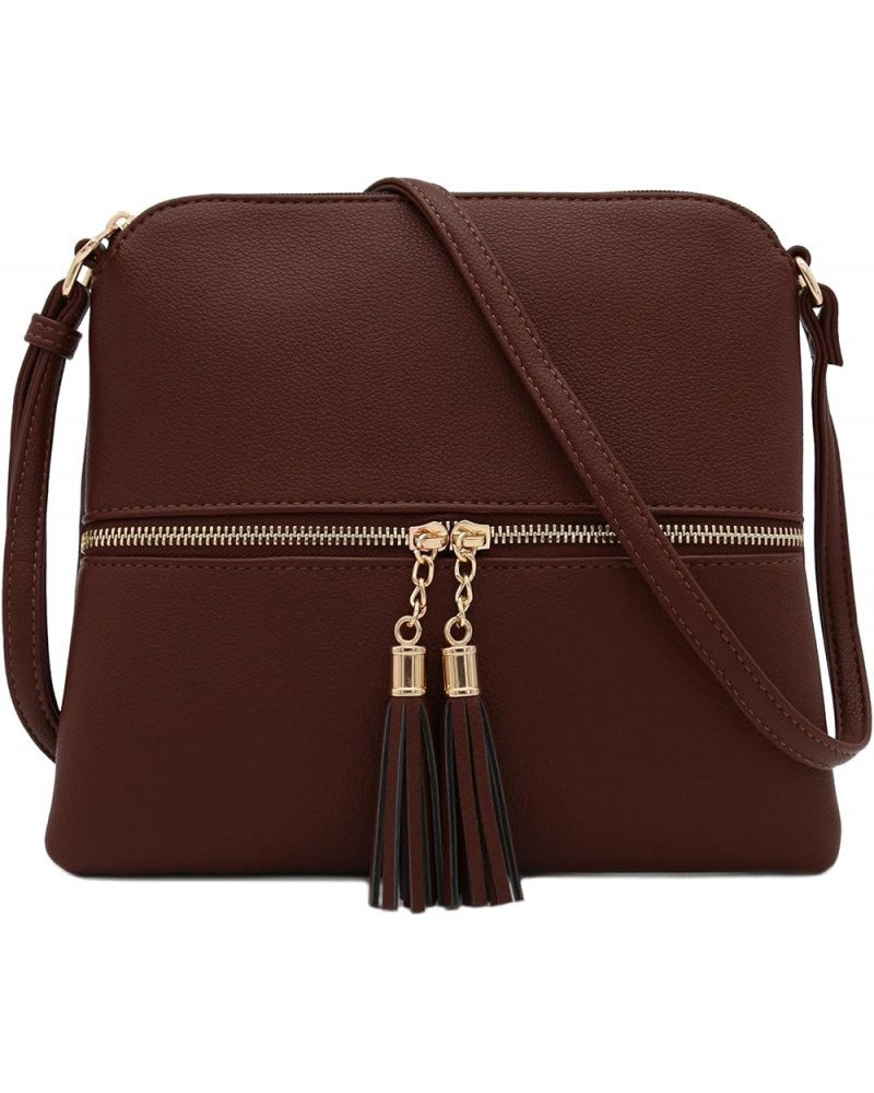 Lightweight Medium Crossbody Bag with Tassel Coffee $12.21 Crossbody Bags