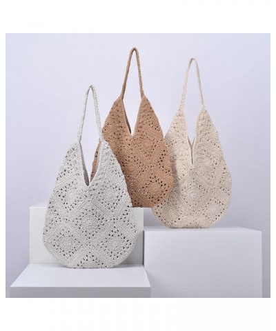 Beach Bags for Women,Summer Soft Large Woven Shoulder Purse Knit Handbag, Beach Tote Bag for Summer Vacation Beige $13.19 Totes