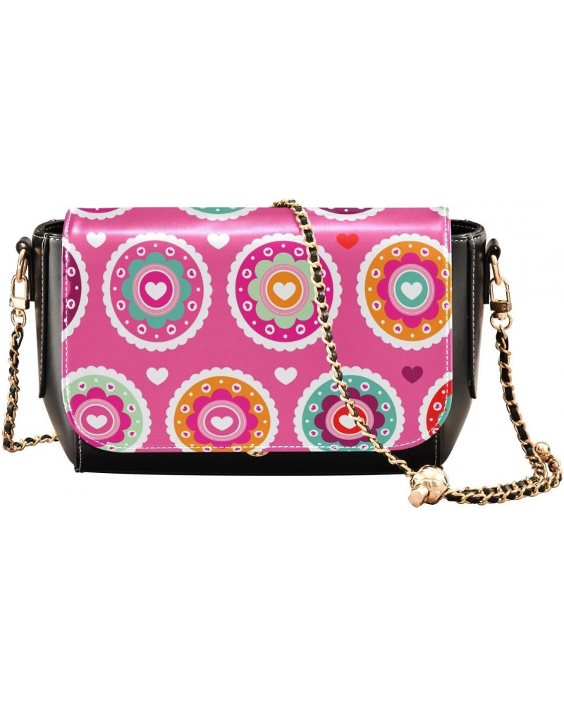 Retro Pink Flower Hearts Crossbody Bags for Women Leather Purse Handbag Shoulder Bag for Daily Work Gifts $20.00 Shoulder Bags