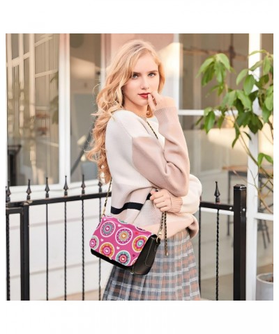 Retro Pink Flower Hearts Crossbody Bags for Women Leather Purse Handbag Shoulder Bag for Daily Work Gifts $20.00 Shoulder Bags