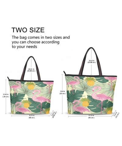 Womens Tote Bag, Tropic Flamingo Pineapple and Palm Leaves Ladies Zip Shoulder Handbags $13.43 Shoulder Bags