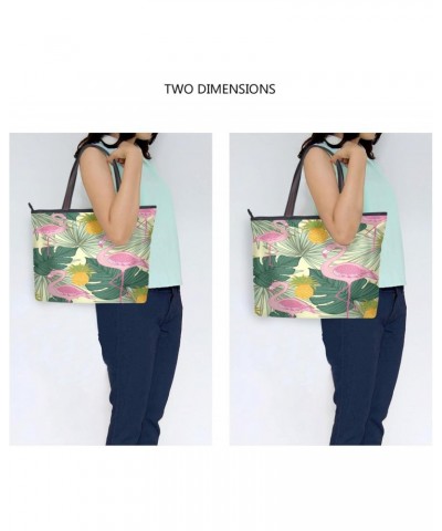 Womens Tote Bag, Tropic Flamingo Pineapple and Palm Leaves Ladies Zip Shoulder Handbags $13.43 Shoulder Bags