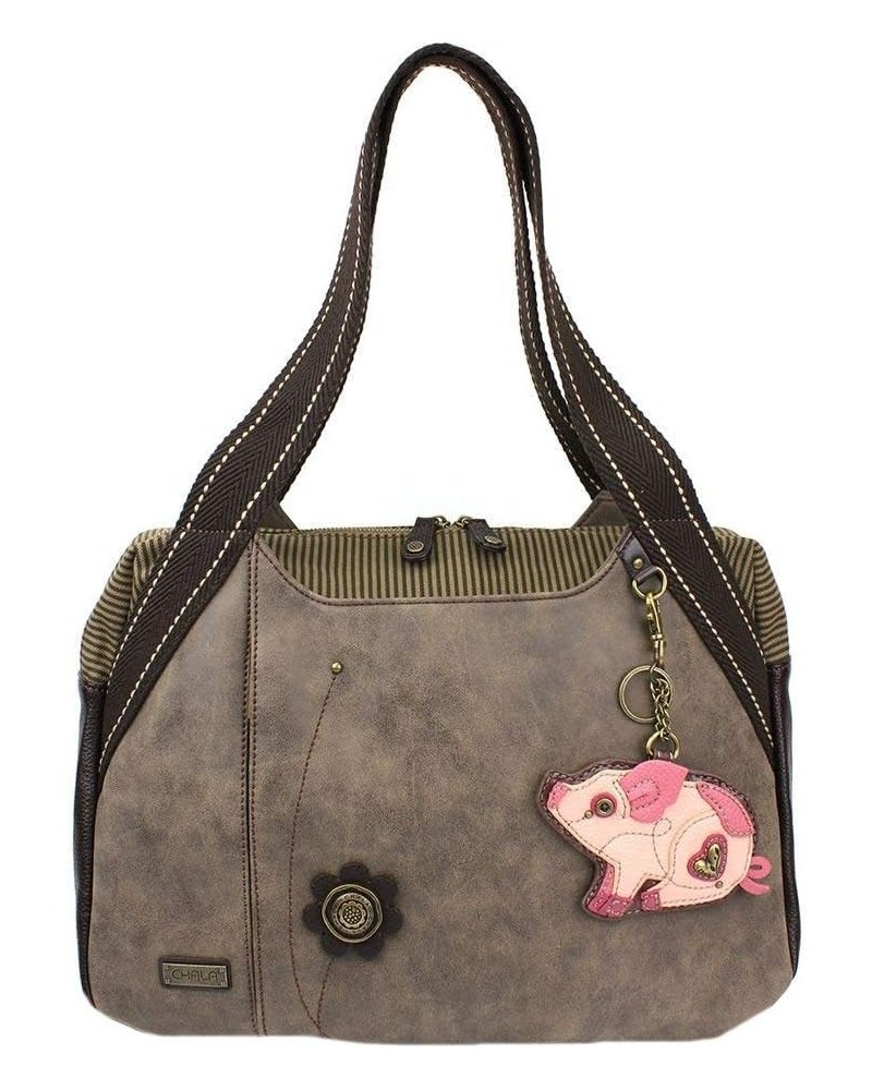 Chala Pig Bowling Bag Handbag Purse, Pig Lover Chala Handbags Stone Gray $36.75 Handbags