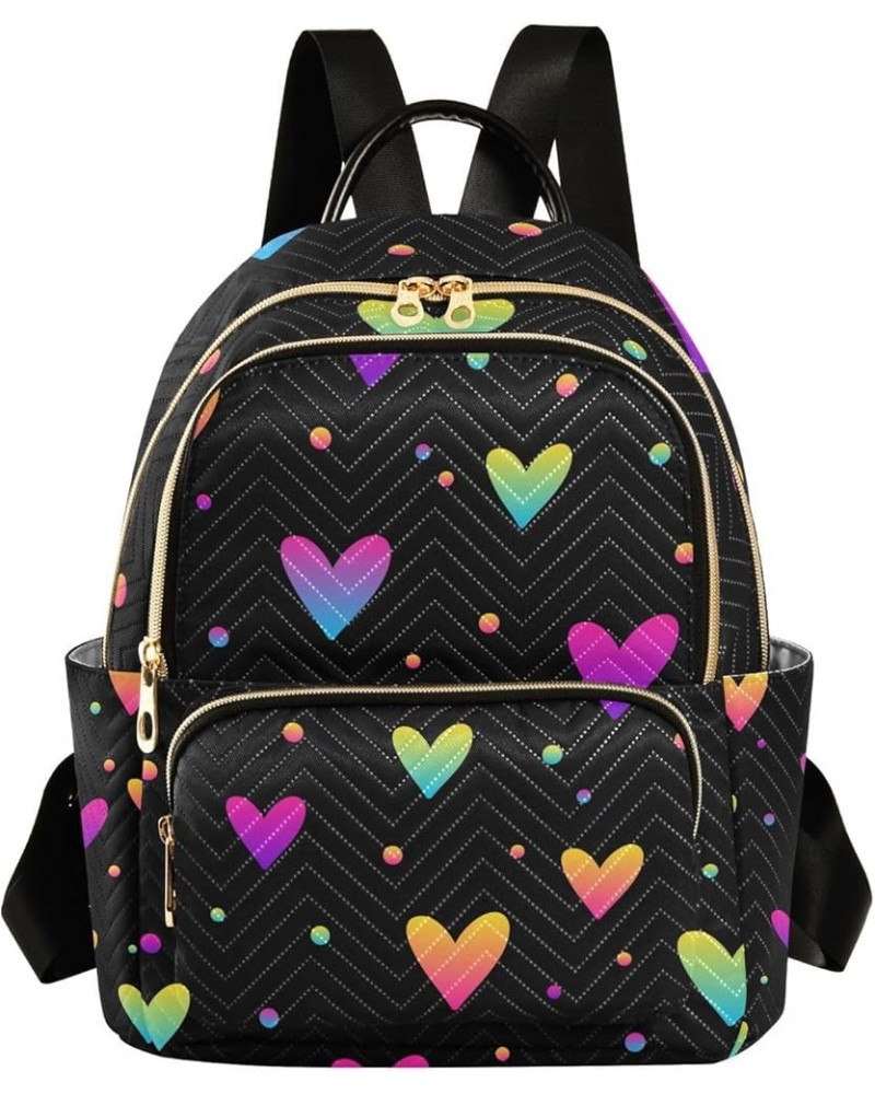 Small Backpack for Women Travel Bag Abstract Love Hearts Rainbow Daypack Purse Fashion Shoulder Bag Rucksack Medium B386 $13....