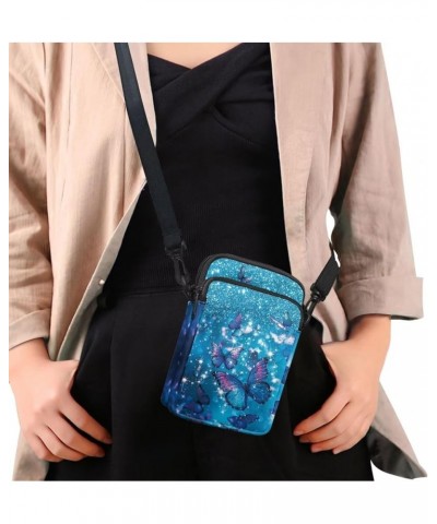 Womens Crossbody Bag Cell Phone Purse Wallet Small Shoulder Handbag Travel Sports Gym Bag Pretty Blue Butterfly $9.48 Crossbo...