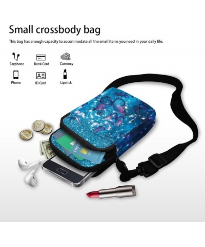 Womens Crossbody Bag Cell Phone Purse Wallet Small Shoulder Handbag Travel Sports Gym Bag Pretty Blue Butterfly $9.48 Crossbo...