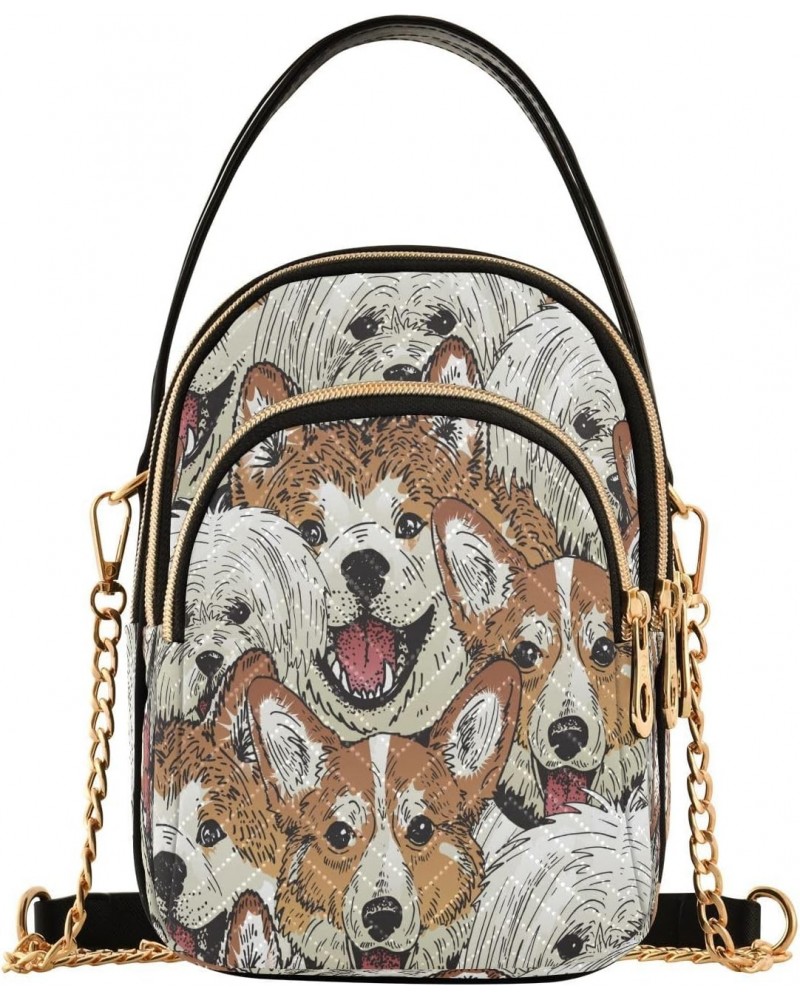 Portraits Of Different Dogs Crossbody Bags for Women Quilted Chain Crossbody Purses Trendy Cute Puppies Cross Body Phone Purs...