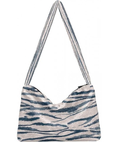 Tartan Check Handbag Shoulder Bag, Fluffy Tote Women Hobo Purse Zebra Animal Skin Texture $11.33 Totes