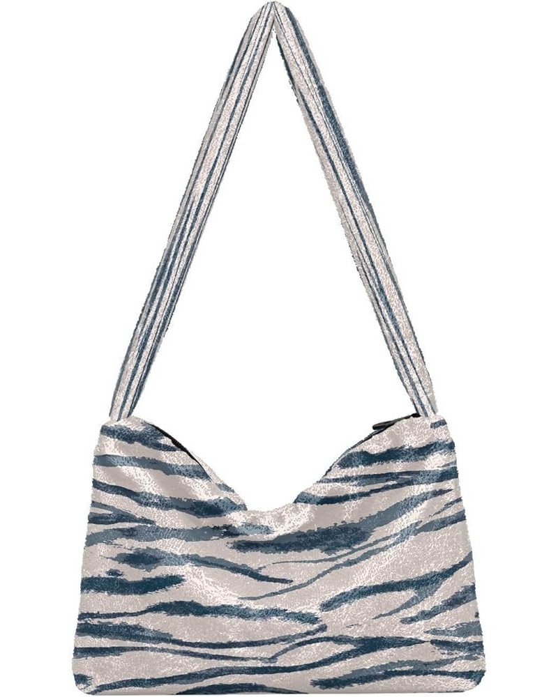 Tartan Check Handbag Shoulder Bag, Fluffy Tote Women Hobo Purse Zebra Animal Skin Texture $11.33 Totes