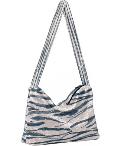 Tartan Check Handbag Shoulder Bag, Fluffy Tote Women Hobo Purse Zebra Animal Skin Texture $11.33 Totes