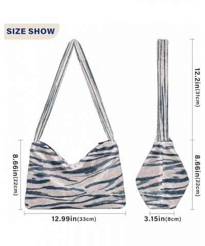 Tartan Check Handbag Shoulder Bag, Fluffy Tote Women Hobo Purse Zebra Animal Skin Texture $11.33 Totes