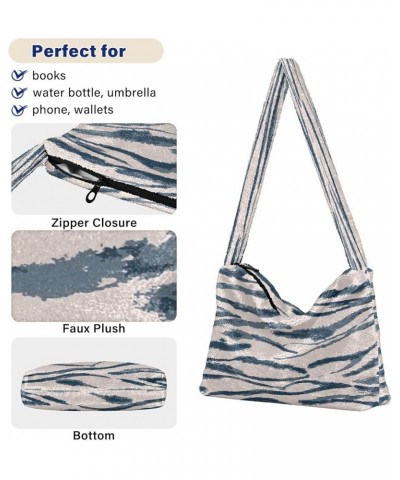 Tartan Check Handbag Shoulder Bag, Fluffy Tote Women Hobo Purse Zebra Animal Skin Texture $11.33 Totes