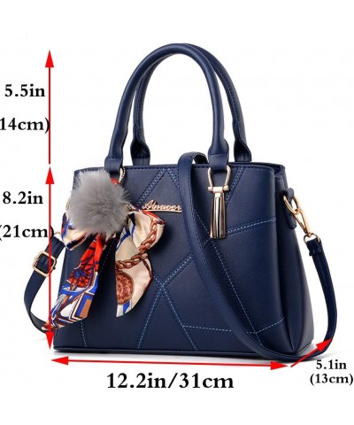 Women Ladies Handbag and Purse Splice Satchels Shoulder Bag PU Top-handle Bag Tote with Plush Pendant Dark Blue Dark Blue $27...