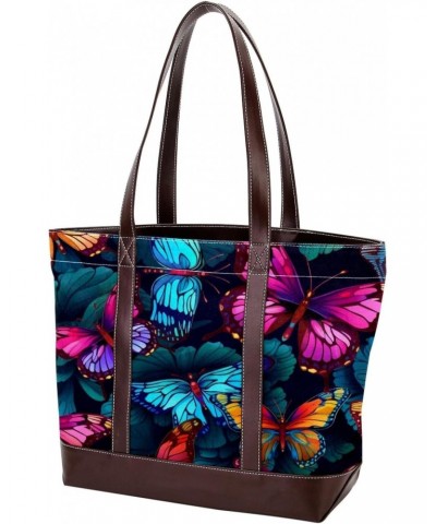 Butterfly Canvas Leather Mix Handbag - 13.3x4.7x12.2 in - Stylish and Durable Women's Tote Bag - Great for Everyday Use - 200...