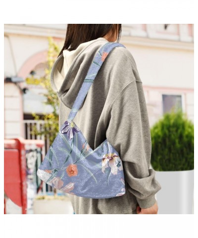 Plush Underarm Bag-Purple Flower 23, Ladies Fluffy Shoulder Bag, Women Fluffy Tote Bag for Autumn and Winter $11.28 Totes