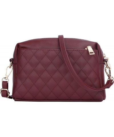 Triple Zip Lightweight Small Crossbody Bags for Women Quilted Shoulder Purses and Handbags B-wine $16.81 Shoulder Bags