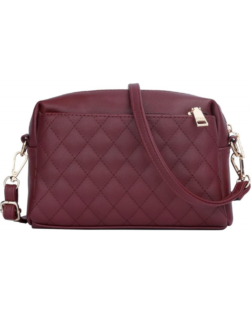 Triple Zip Lightweight Small Crossbody Bags for Women Quilted Shoulder Purses and Handbags B-wine $16.81 Shoulder Bags