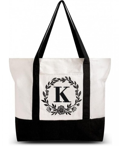 Initial Canvas Tote Bag 12oz with Inner& Front Pockets & Personalized-Gifts-For-Women-Unique - Birthday Gifts Ideas Large Can...