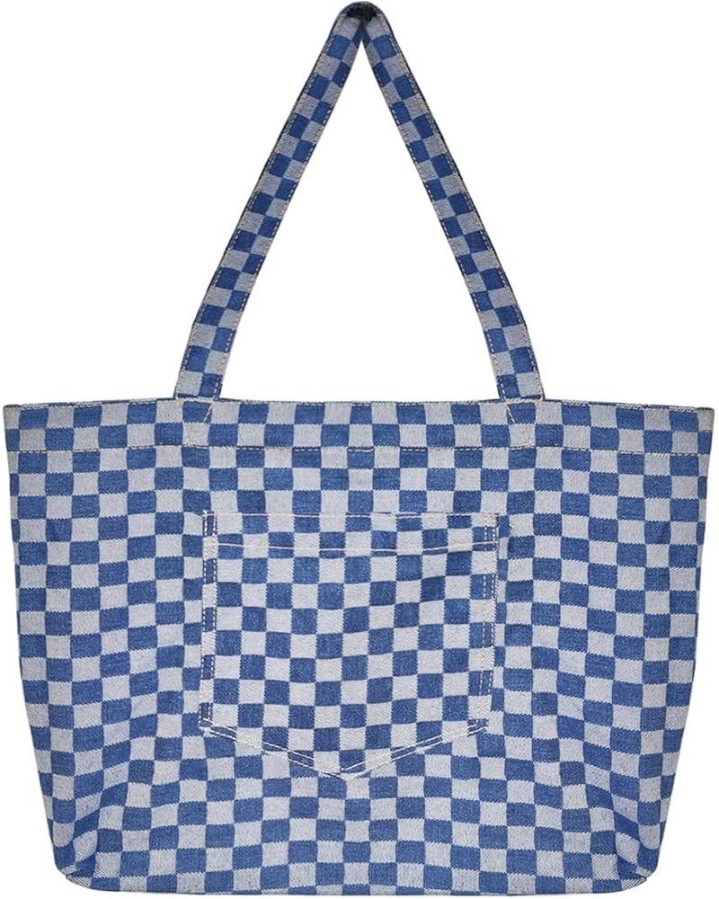 Hobo Bag for Women Denim Shoulder Bag Casual Tote Lightweight Large Capacity Handbag for Travel Shopping Checkered $10.63 Totes