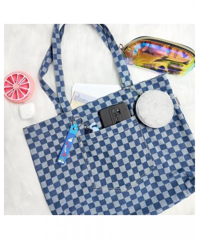 Hobo Bag for Women Denim Shoulder Bag Casual Tote Lightweight Large Capacity Handbag for Travel Shopping Checkered $10.63 Totes