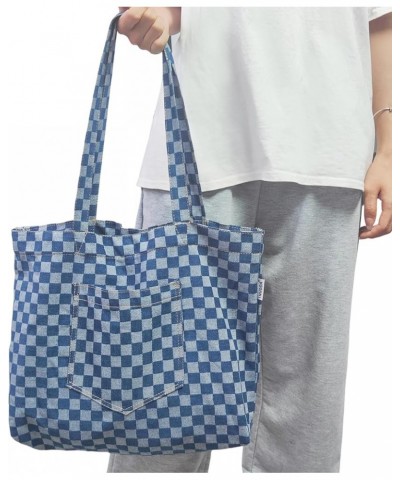 Hobo Bag for Women Denim Shoulder Bag Casual Tote Lightweight Large Capacity Handbag for Travel Shopping Checkered $10.63 Totes