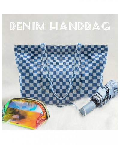 Hobo Bag for Women Denim Shoulder Bag Casual Tote Lightweight Large Capacity Handbag for Travel Shopping Checkered $10.63 Totes