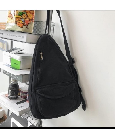 Women Canvas Messenger Bag Hobo Tote Grunge Shoulder Bag Large Emo Crossbody Bags with Multiple Pockets for Travel Black $9.8...