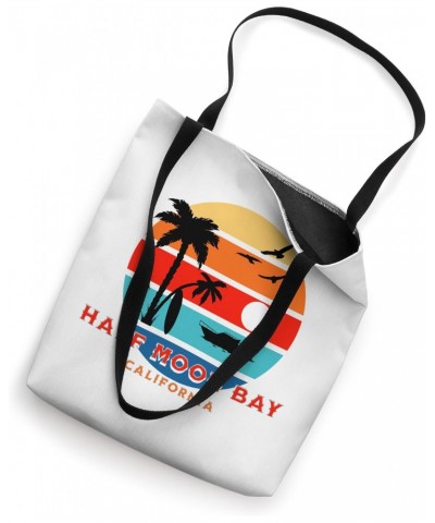 Half Moon Bay California Retro Sunset Surfboard Palm Trees Tote Bag $11.61 Totes