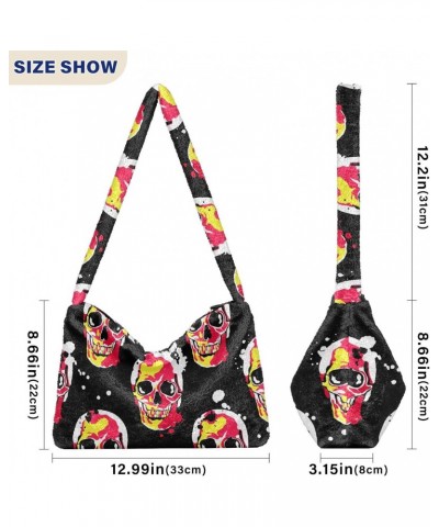 Skull Red Tote Handbags for Women Ultra Soft Fluffy Shoulder Bag with Zipper Fashion Durable Messenger Bag for Concert Picnic...