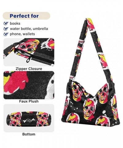 Skull Red Tote Handbags for Women Ultra Soft Fluffy Shoulder Bag with Zipper Fashion Durable Messenger Bag for Concert Picnic...