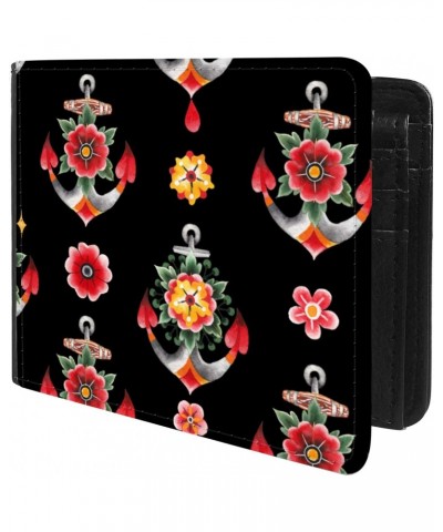 Unique Desige Pattern - Rose and Anchor, Slim Front Pocket Wallet Billfold RFID Blocking $11.67 Wallets