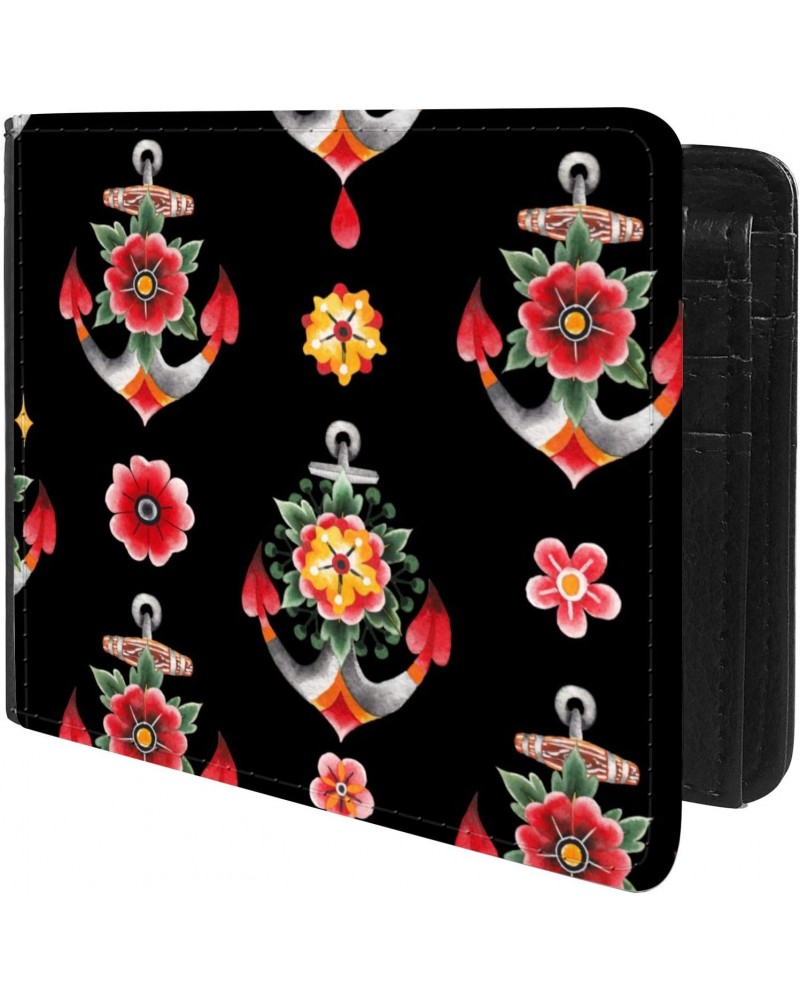 Unique Desige Pattern - Rose and Anchor, Slim Front Pocket Wallet Billfold RFID Blocking $11.67 Wallets