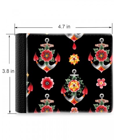 Unique Desige Pattern - Rose and Anchor, Slim Front Pocket Wallet Billfold RFID Blocking $11.67 Wallets