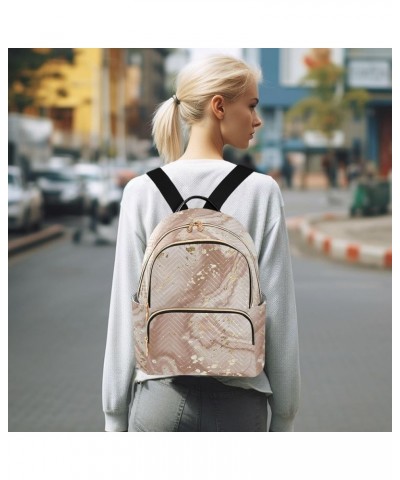 Women Backpack Marble Rose Gold Foil Durable Travel Backpack Lightweight Handbag Lady Purse Roomy Double Zipper Weekend Bag f...