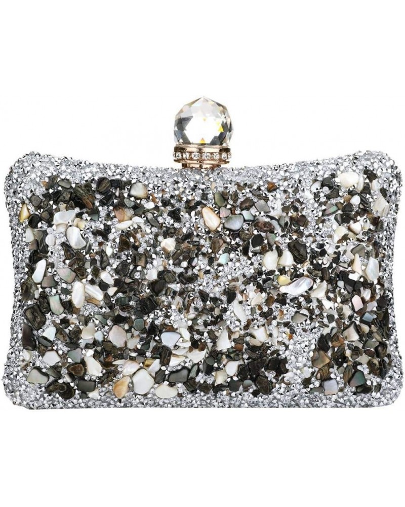 Women Elegant Rhinestone Evening Bags Glitter Vintage Bridal Clutch Purse Wedding Prom Party Handbag Silver $20.20 Evening Bags