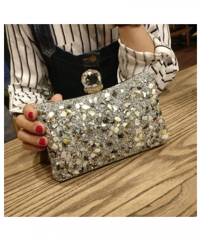 Women Elegant Rhinestone Evening Bags Glitter Vintage Bridal Clutch Purse Wedding Prom Party Handbag Silver $20.20 Evening Bags